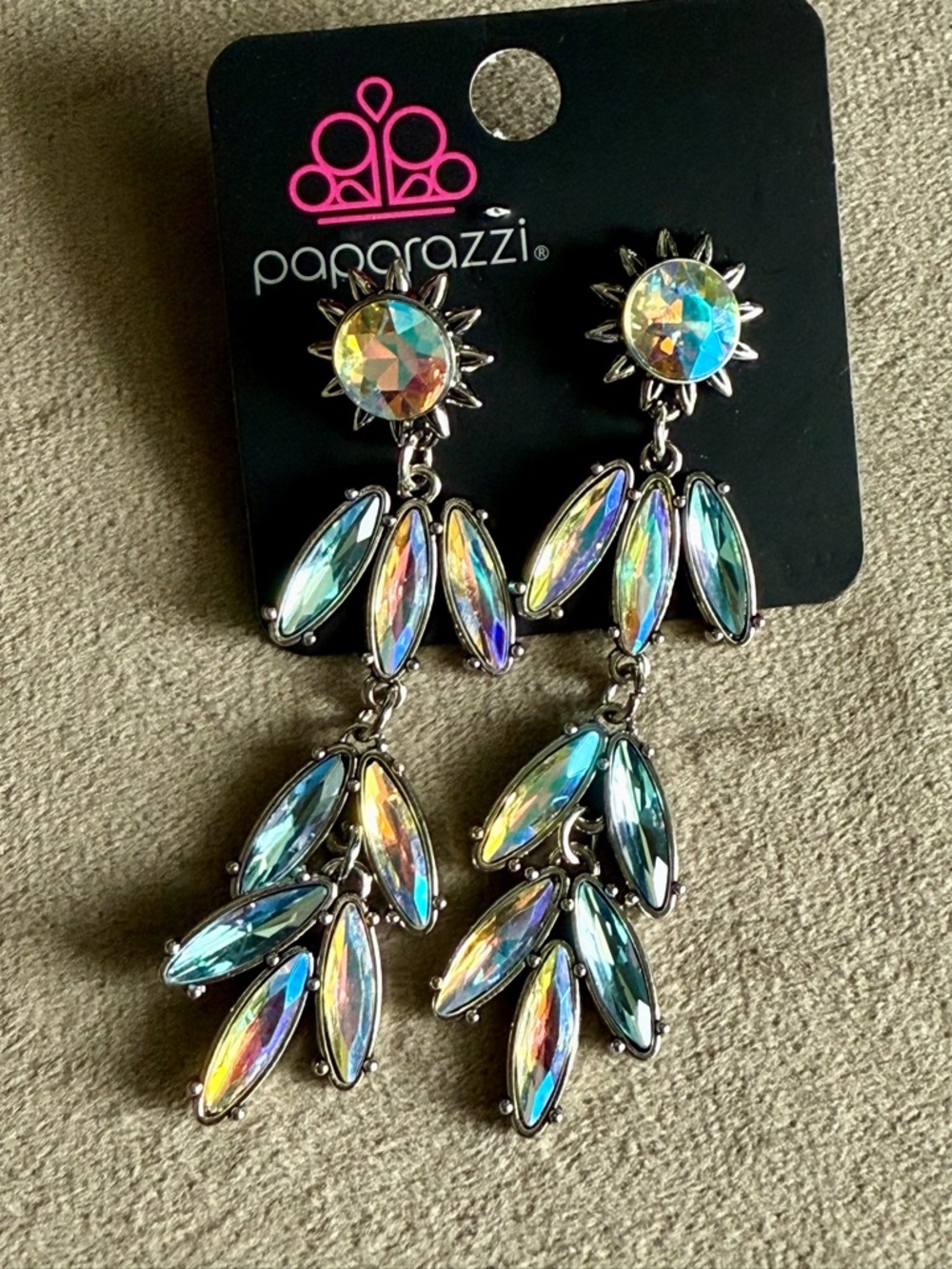 Paparazzi Iridescent Teardrop Chandelier Earrings - Blue